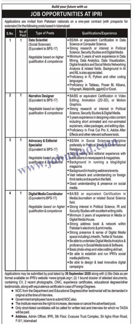 IPRI2Bjobs2B202021 Jobs in Islamabad Policy Research Institute IPRI 2020