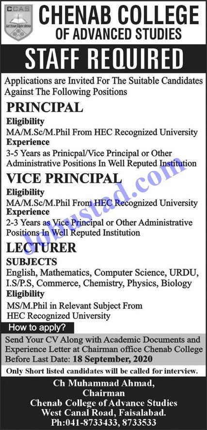 Jobs2Bin2BChenab2BCollege2Bof2BAdvanced2BStudies2BFaisalabad2B2020 Jobs in Chenab College of Advanced Studies Faisalabad 2020