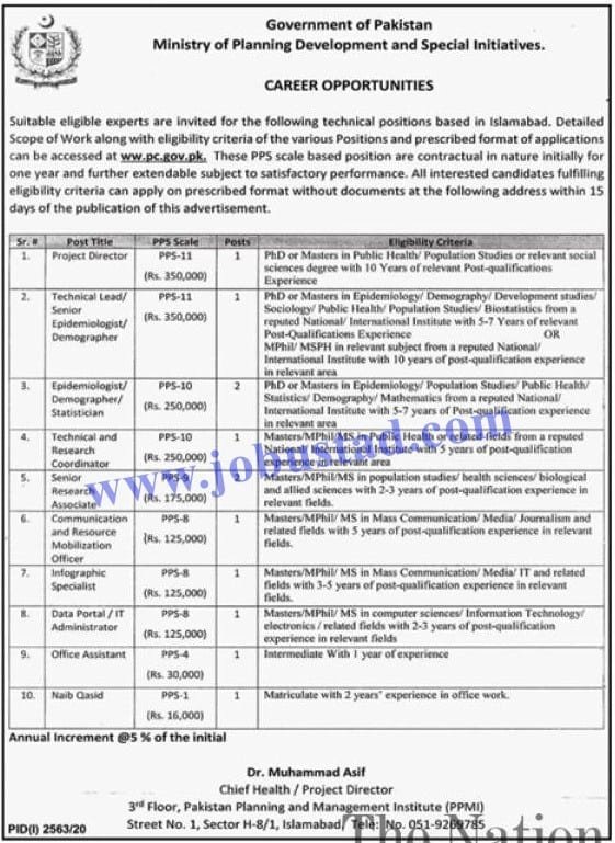 Jobs in Ministry of Planning and Development and Special Initiative Nov 2020