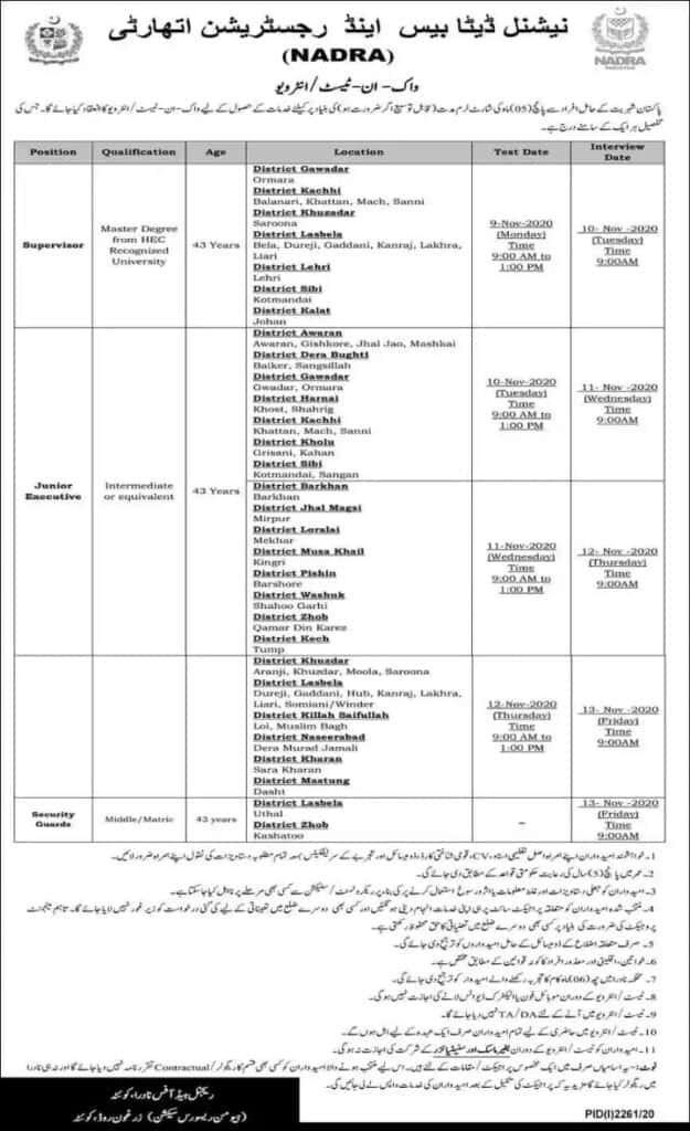 Jobs in National Database and Registration Authority NADRA Nov 2020
