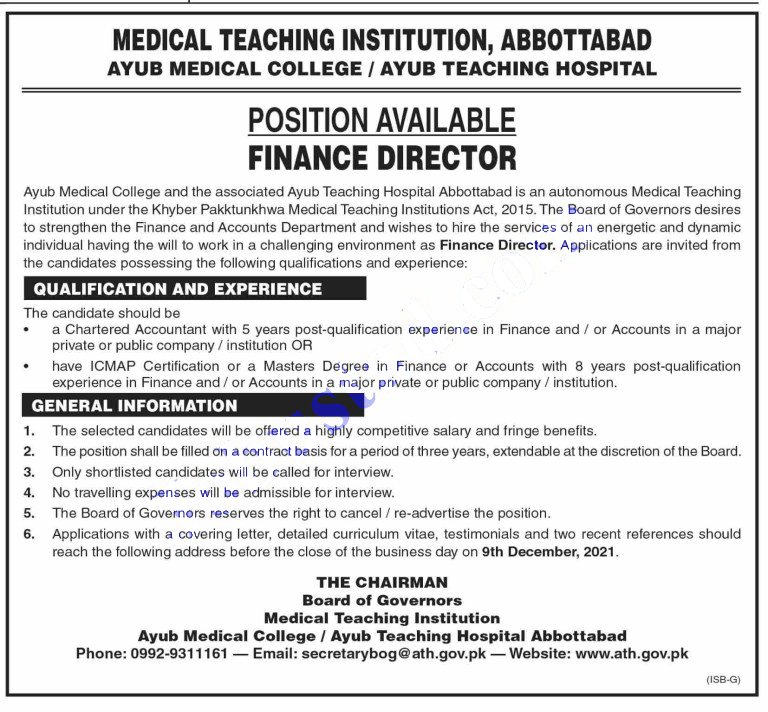 Ayub Teaching Hospital Abbottabad Jobs 2021