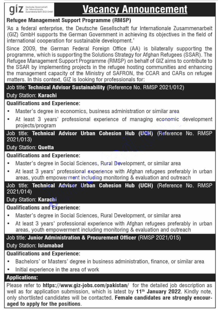 GIZ Pakistan Jobs 2022 Online Apply