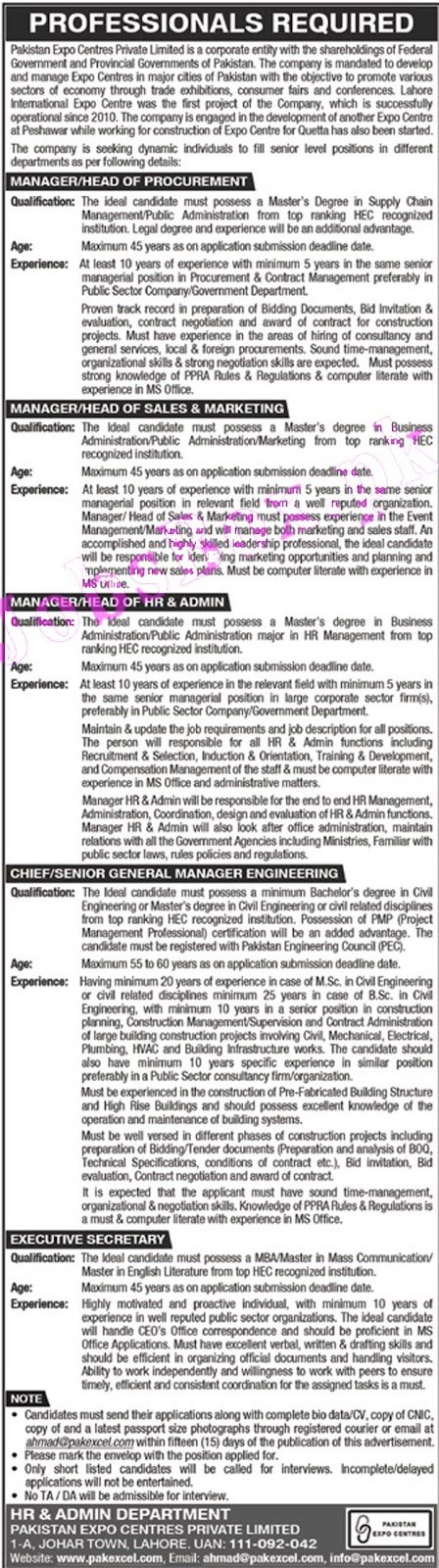 Pakistan Expo Centres Private Limited Jobs 2021