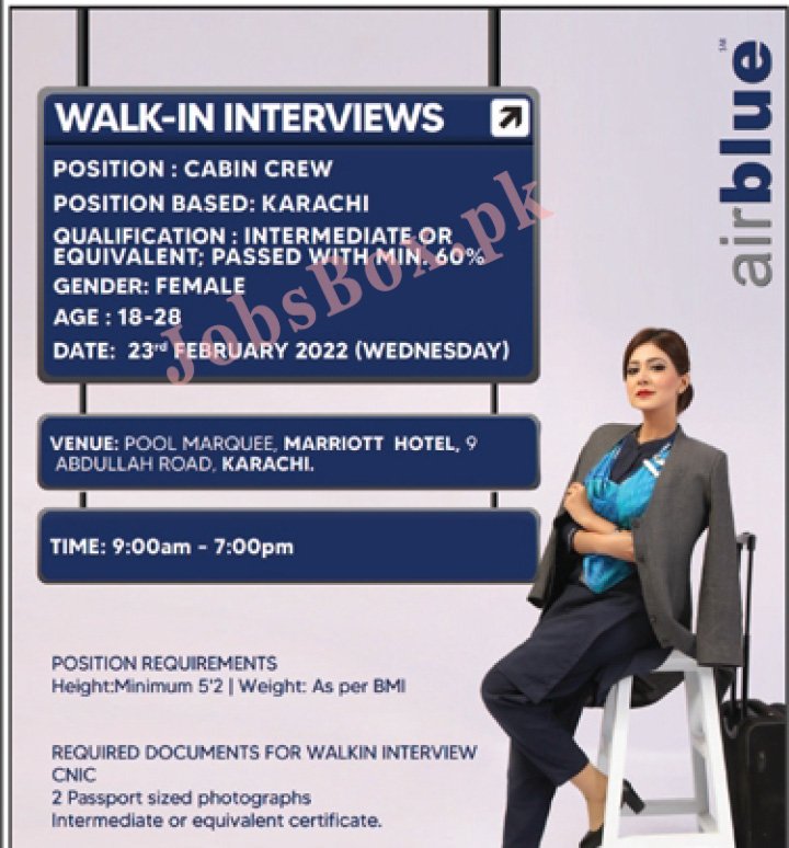 Cabin Crew Jobs in Airblue at Karachi Airport
