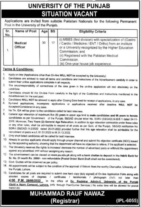 University of Punjab jobs 2022 Appliaction Form