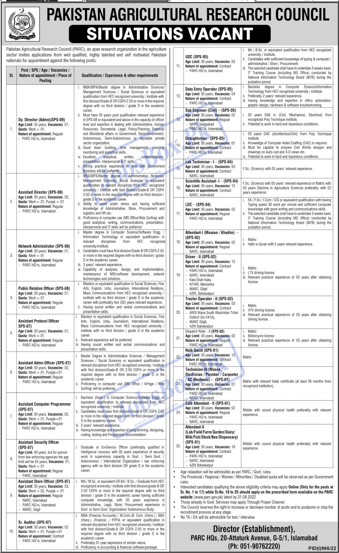 PARC jobs 2022 – Latest Government of Pakistan jobs 2022
