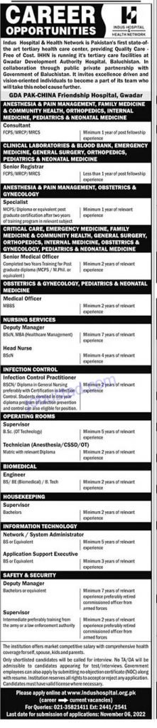 Indus Hospital and Health Network Jobs November 2022