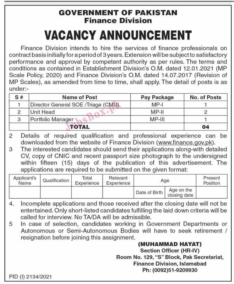 finance-division-government-of-pakistan-jobs-2021-ilmkiustaad