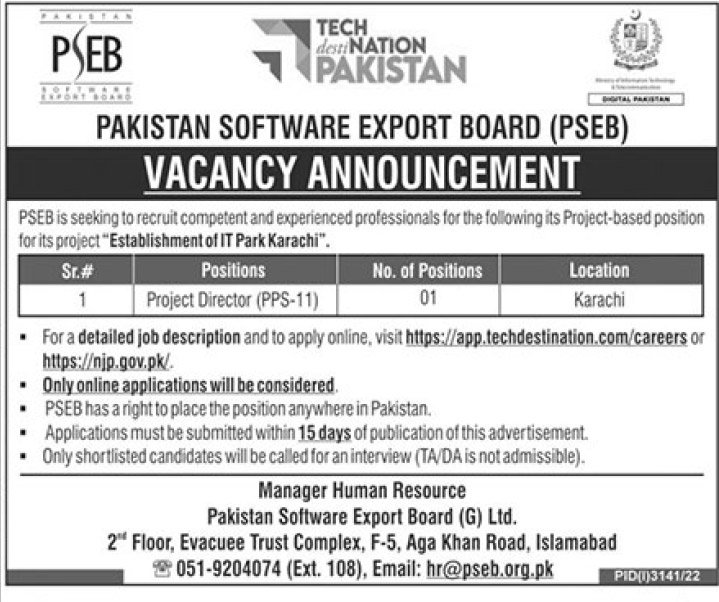 Latest Pakistan Software Export Board PSEB jobs 2022