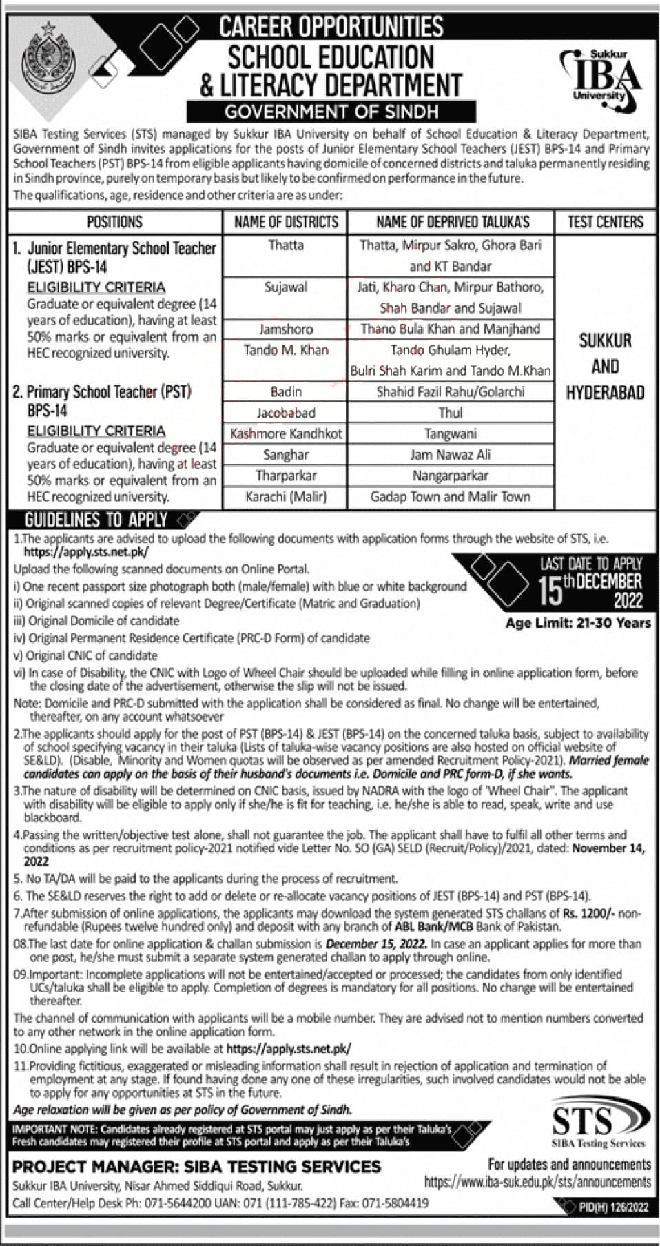 Education Department Sindh Jobs 2022 