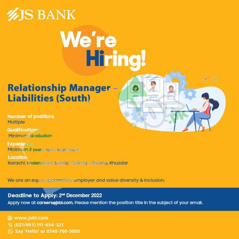 JS Bank Jobs 2022 for Relationship Manager