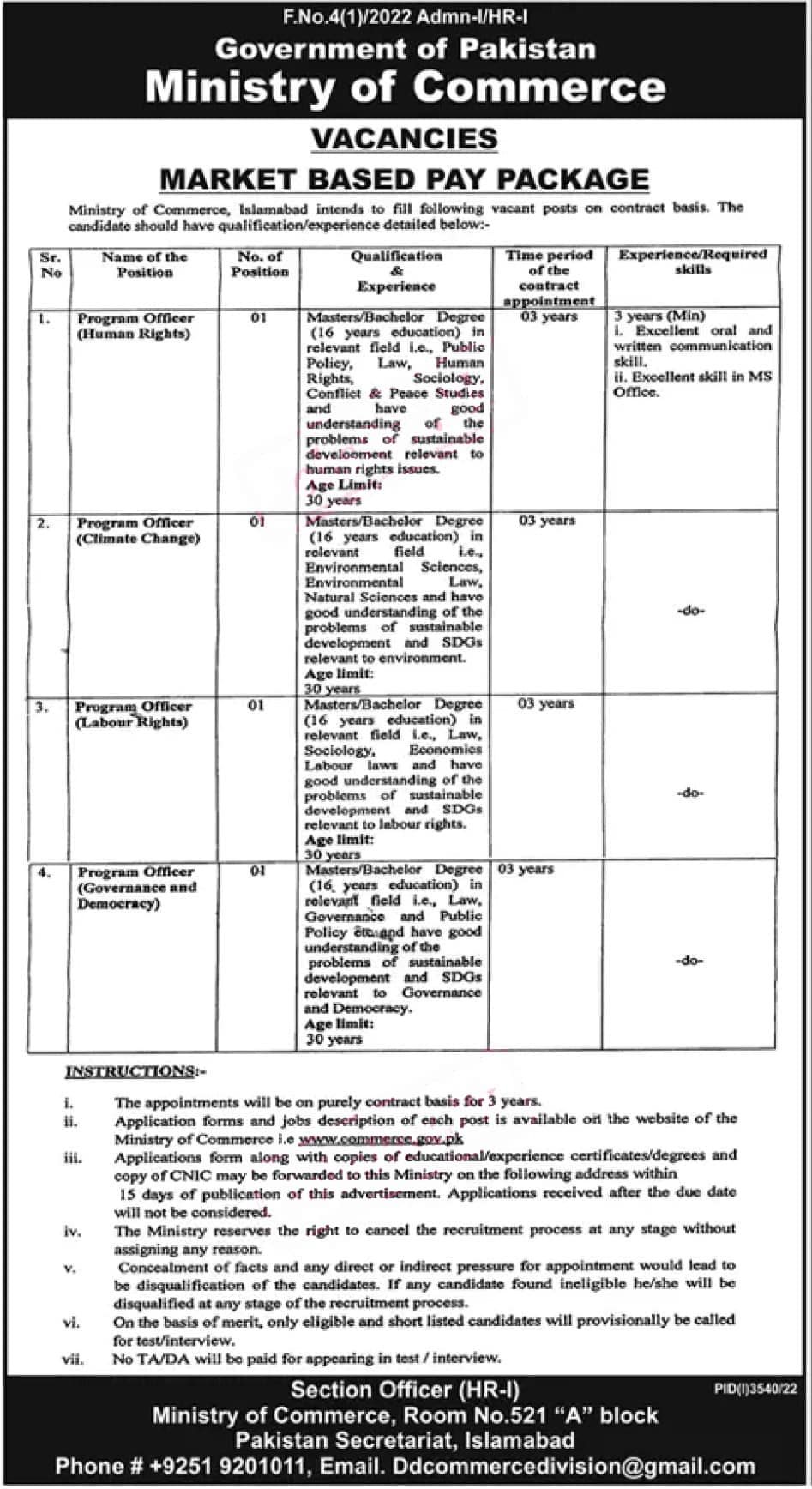Ministry of Commerce Islamabad Jobs 2022 | www.commerce.gov.pk