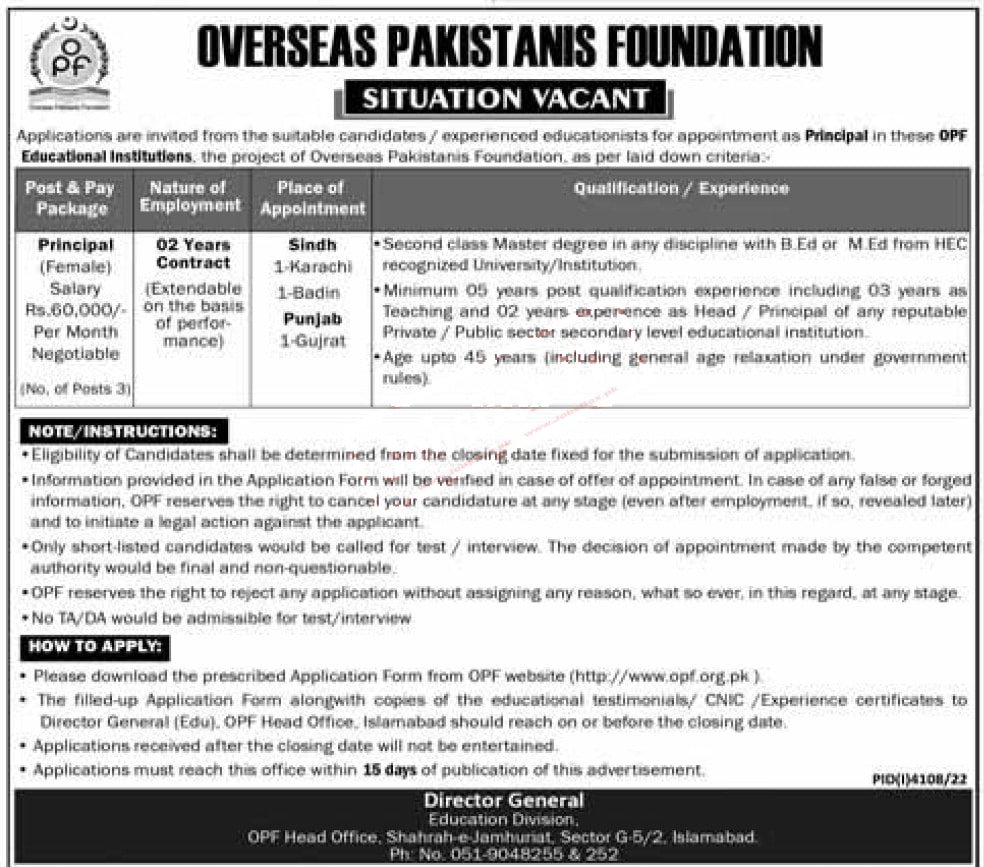 OPF Jobs 2023 Overseas Pakistanis Foundation Jobs Online Apply