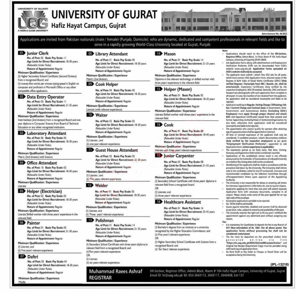 Latest University of Gujrat Jobs 2022 