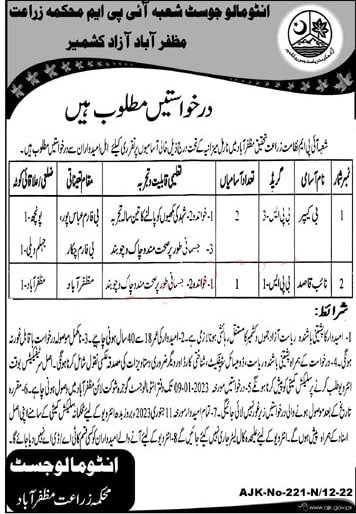 Latest Agriculture Department AJK jobs 2023