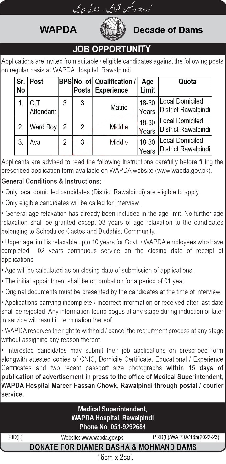New WAPDA Hospital Rawalpindi Jobs 2022 Application Form