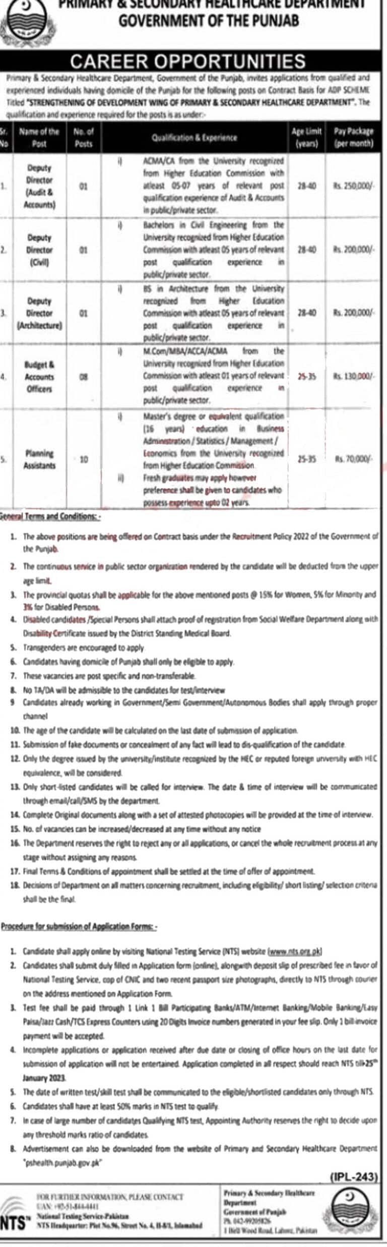 Primary and Secondary Healthcare Department Punjab Jobs 2023