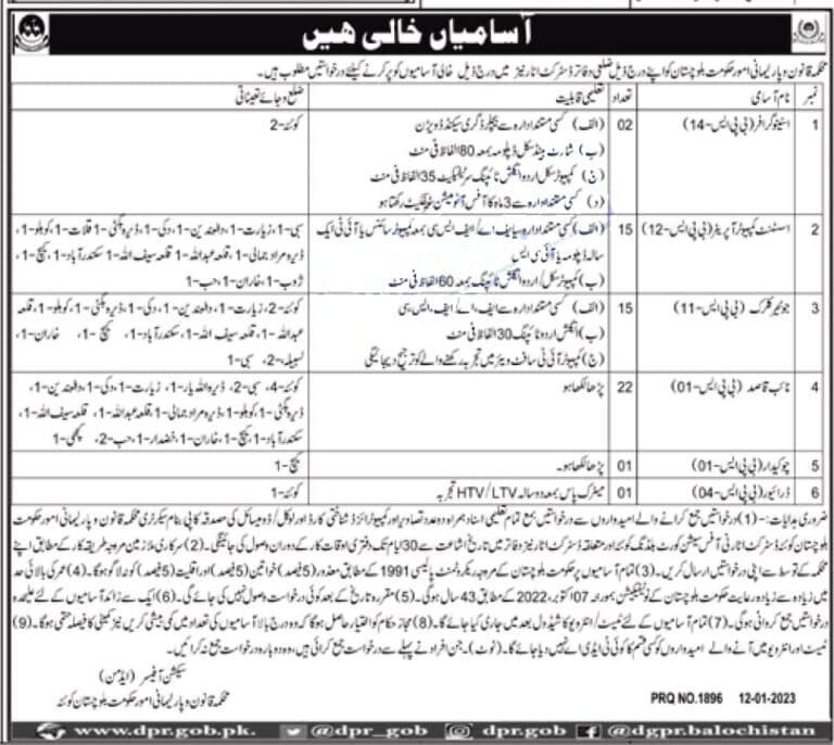 Latest Law and Parliamentary Affairs Department Balochistan Jobs 2023