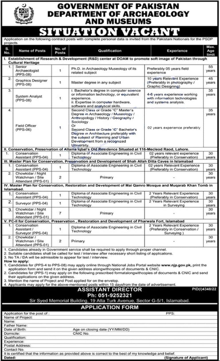 Department of Archaeology and Museums Islamabad Jobs 2023 | Apply Procedure