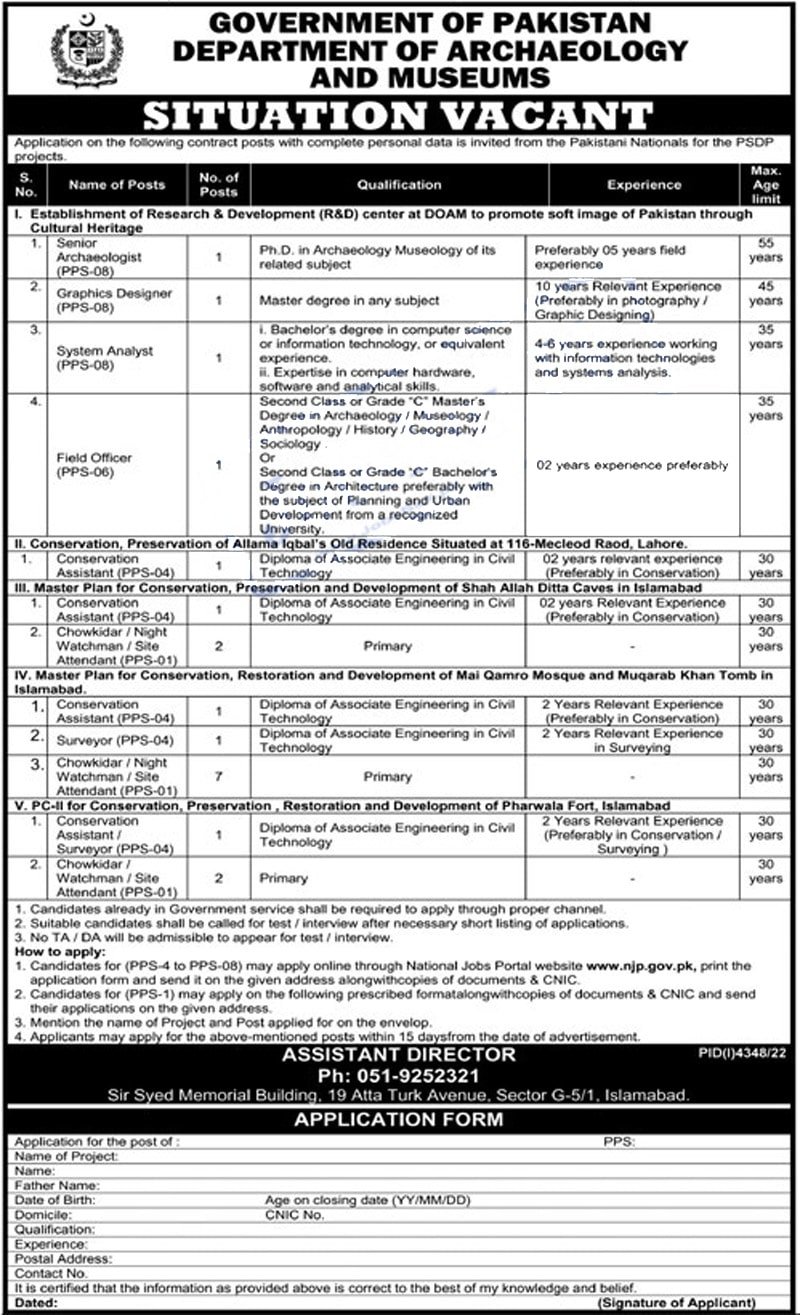 Department of Archaeology and Museums Islamabad Jobs 2023 | Apply Procedure