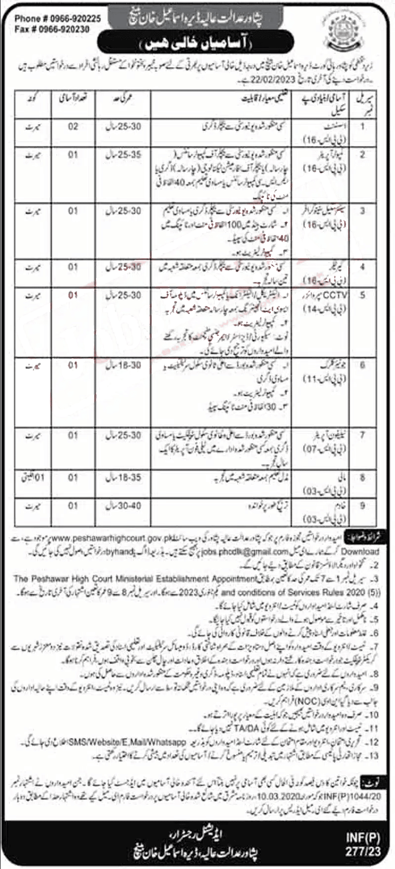 Peshawar High Court Jobs 2023 | Download Application Form