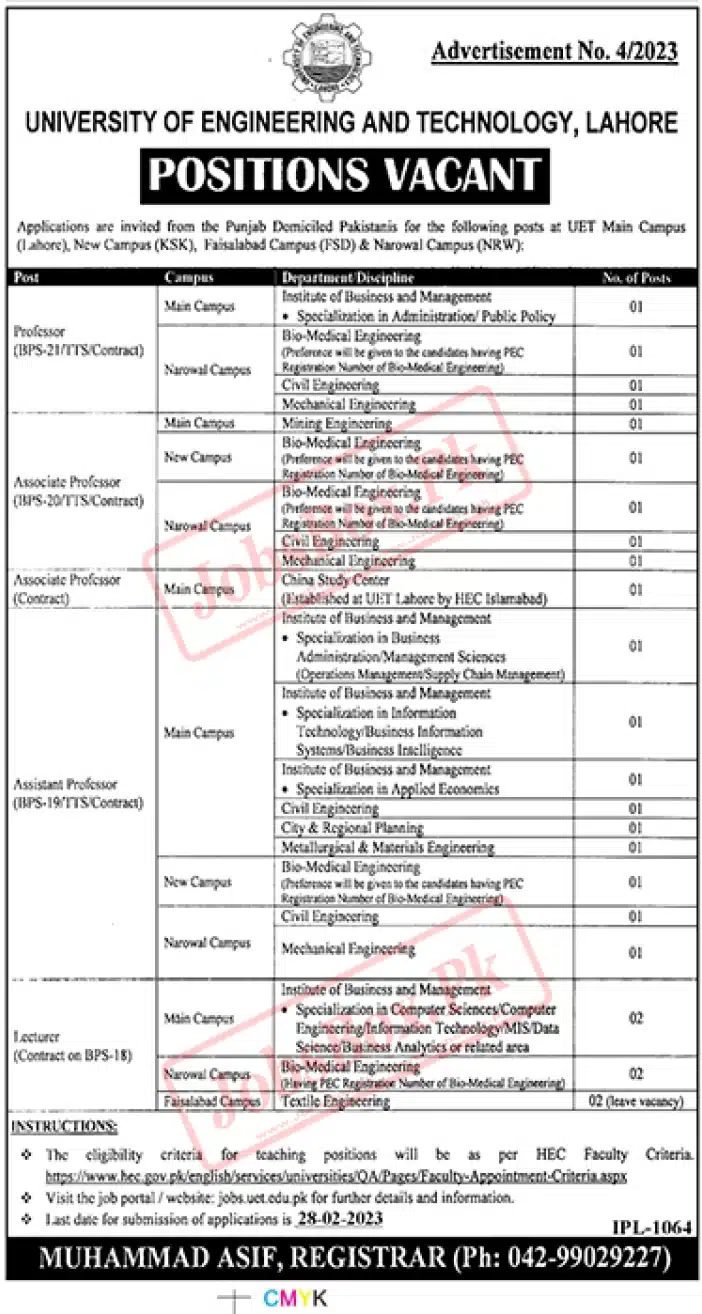 UET Lahore jobs 2023 | University of Engineering and Technology Jobs