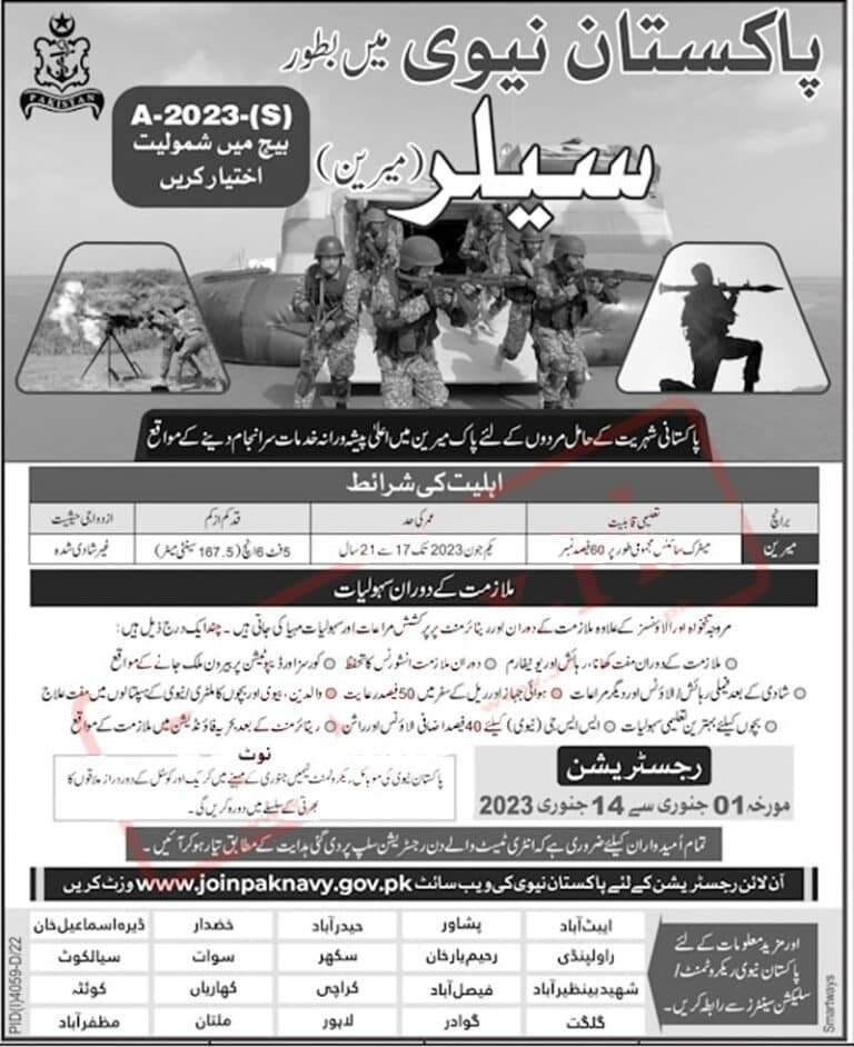 Join Pak Navy as Sailor Jobs 2023 | www.joinpaknavy.gov.pk