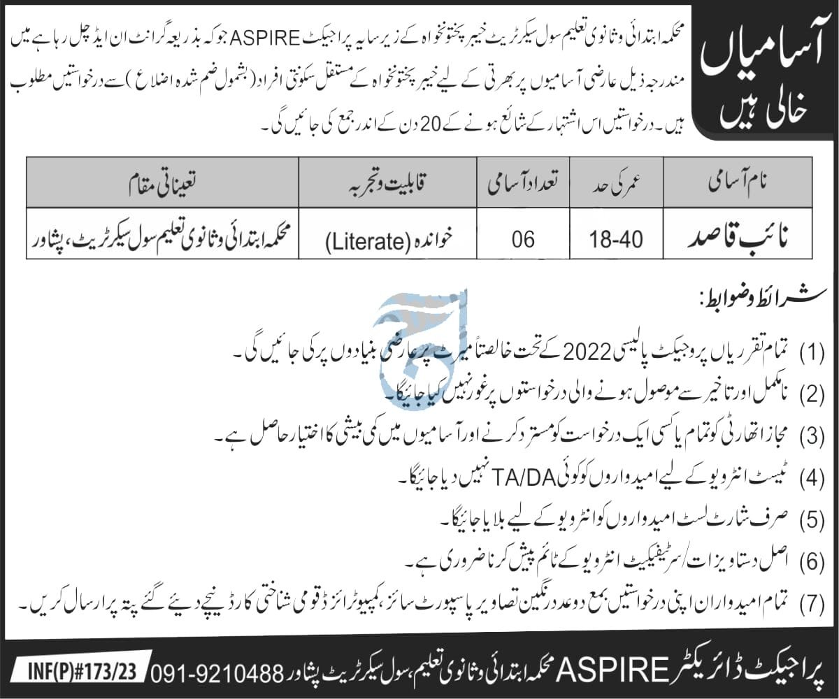 Elementary and Secondary Education Department ESED KPK Jobs 2023