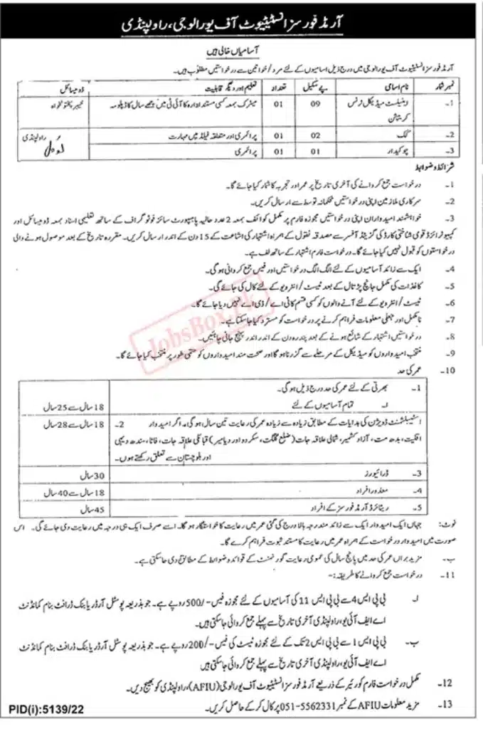 Army Forces Institute of Urology Jobs 2023 