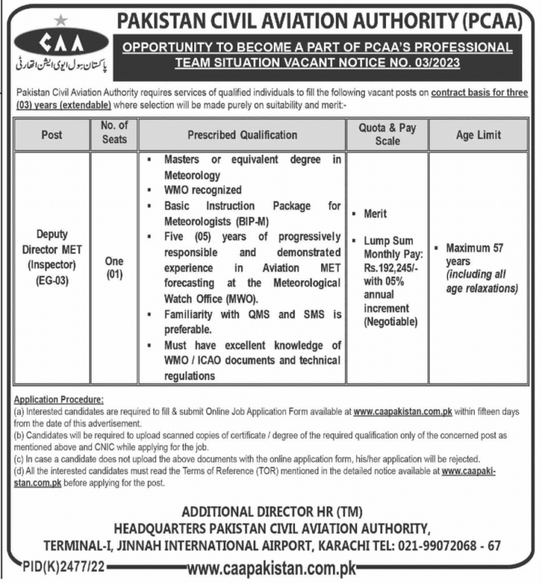 CAA Jobs 2023 – Civil Aviation Authority Pakistan jobs
