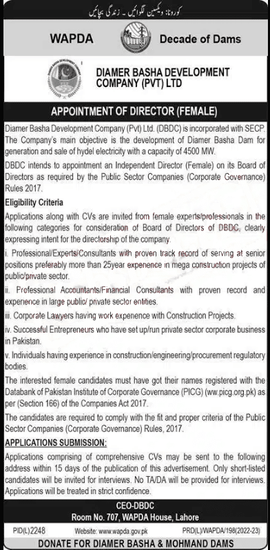 Diamer Basha Development Company Jobs 2023 