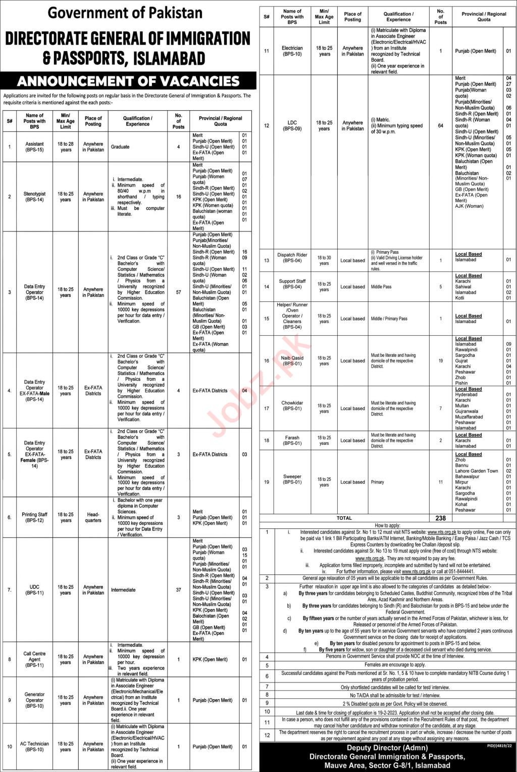 Latest Immigration and Passport Office Jobs 2023 Apply at NTS
