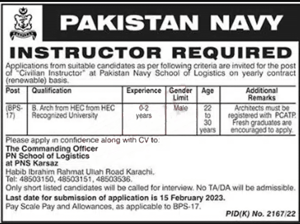 Join Pak Navy Civilian Jobs 2023 | Pak Navy Instructor Recruitment