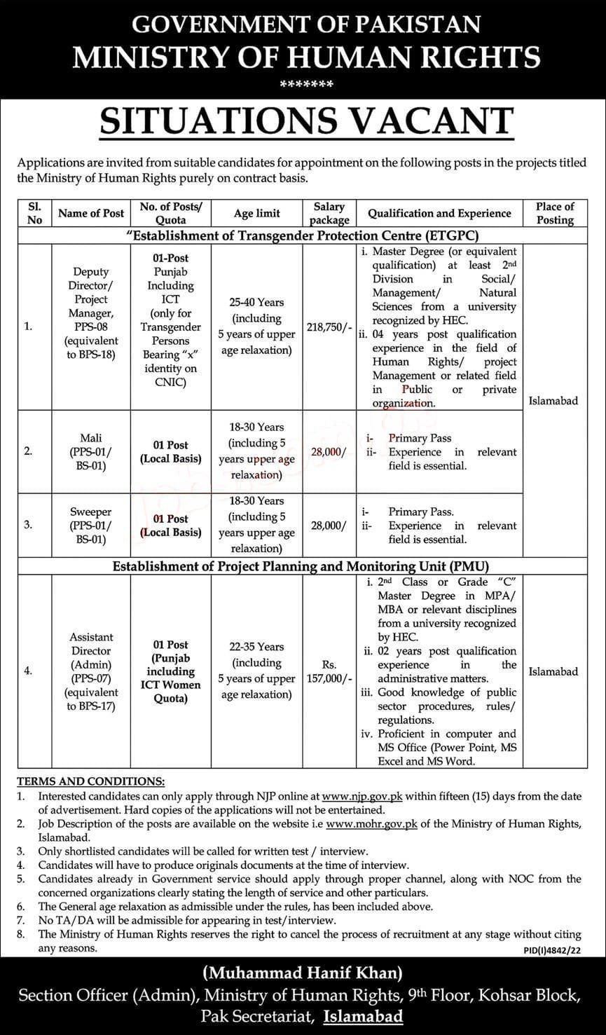 Ministry of Human Rights MOHR Jobs 2023 – Submit Online Application