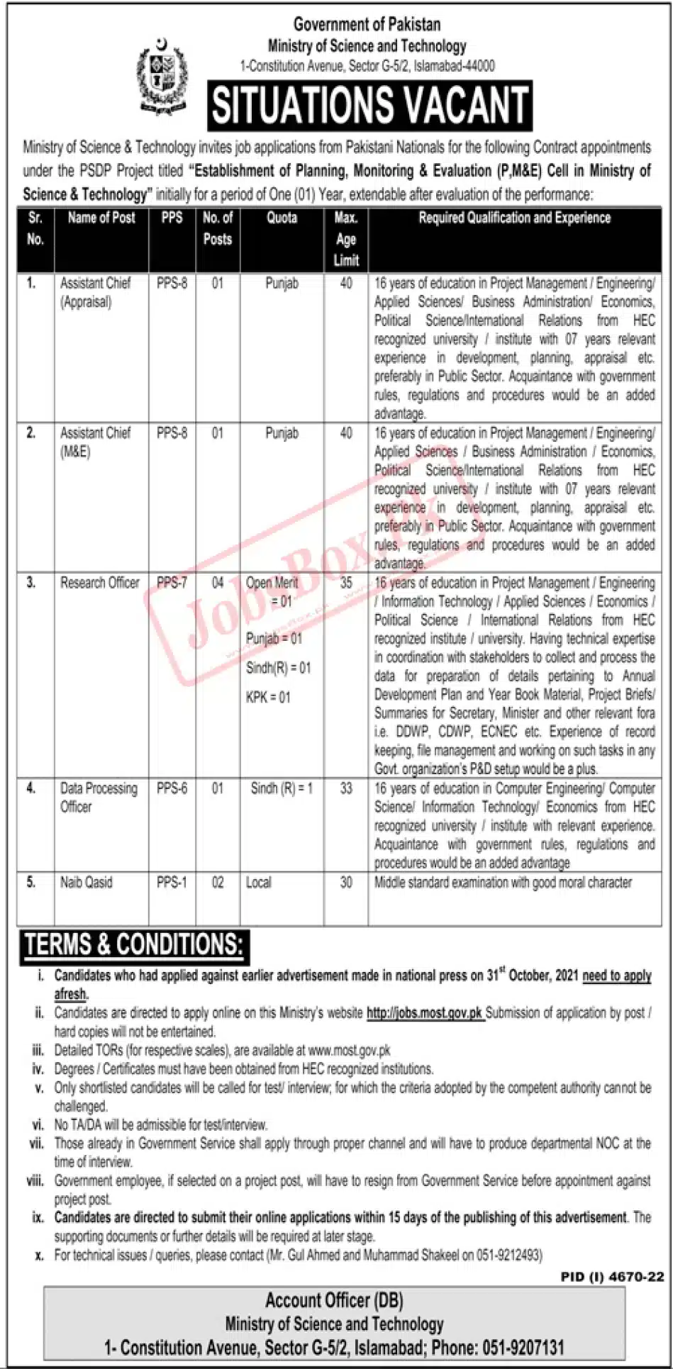 Ministry of Science and Technology MOST Jobs 2023 2