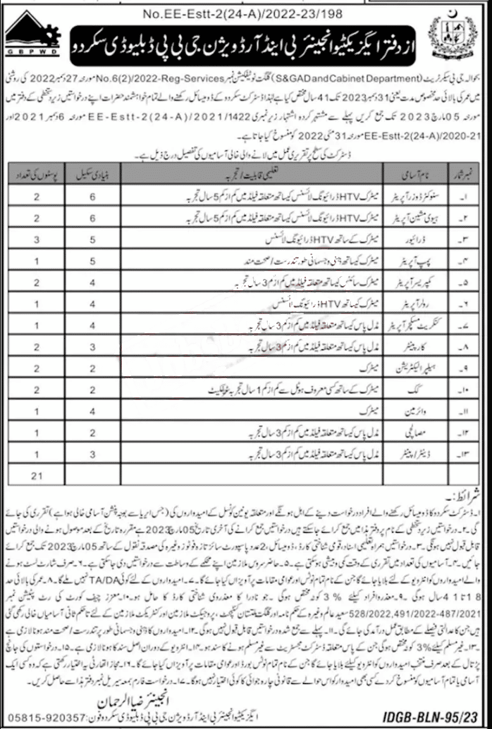 Public Works Department Gilgit Baltistan Jobs 2023