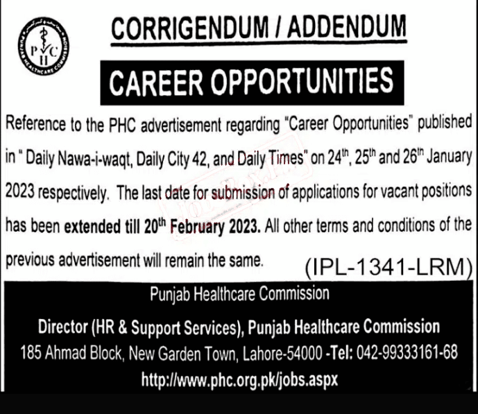 Punjab Healthcare Commission PHC Jobs 2023