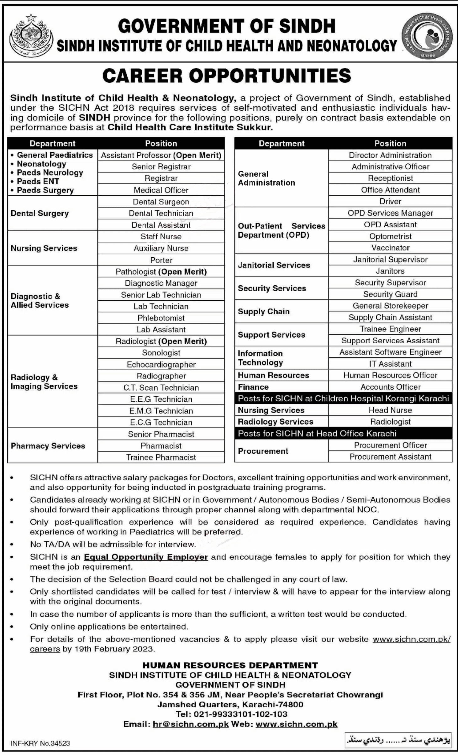 Latest Sindh Institute of Child Health and Neonatology Jobs 2023 