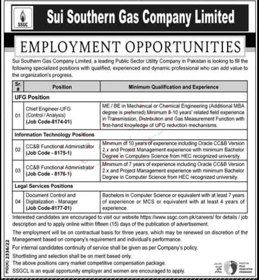 Sui Southern Gas Company SSGC jobs 2023 2