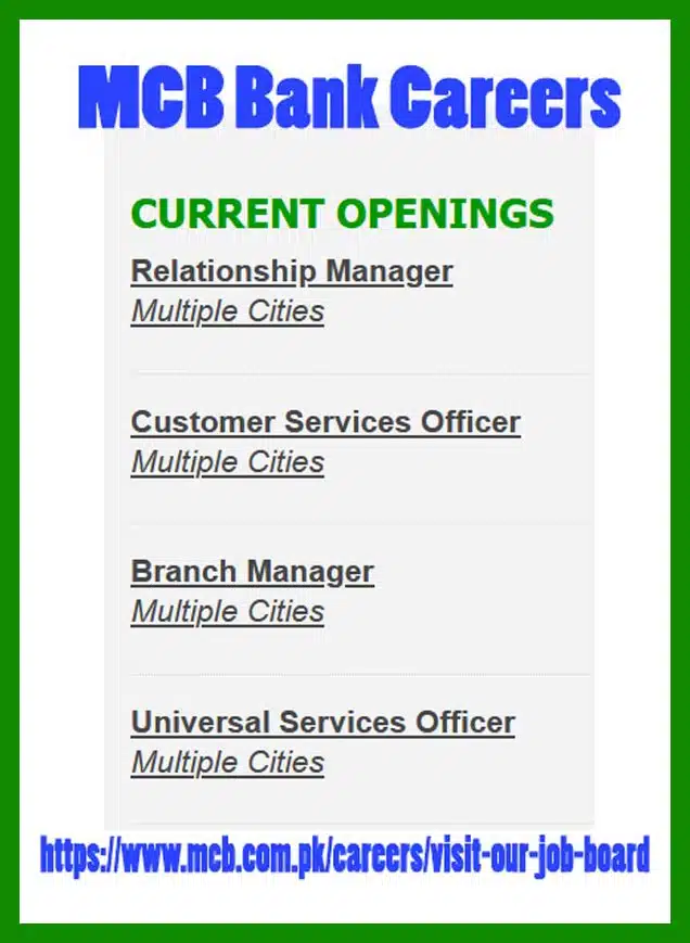 MCB Bank Jobs 2023 – Online Apply at www.mcb.com.pk