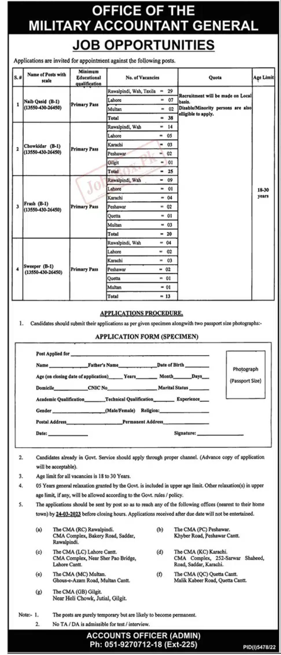 Military Accountant General Office jobs 2023 – Employment Form