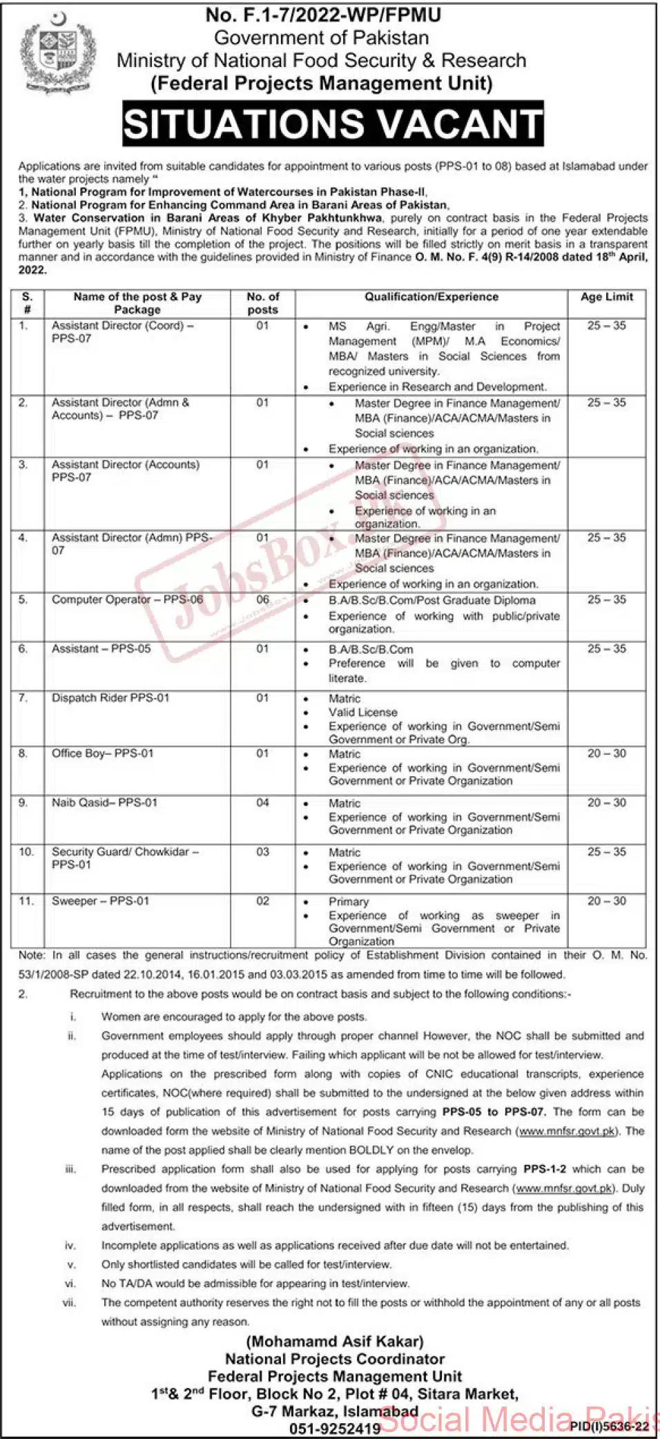 Ministry of National Food Security and Research MNFSR Jobs 2023