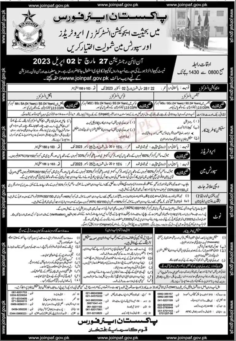 PAF jobs 2023 – Join Pakistan Air Force Apply at www.joinpaf.gov.pk