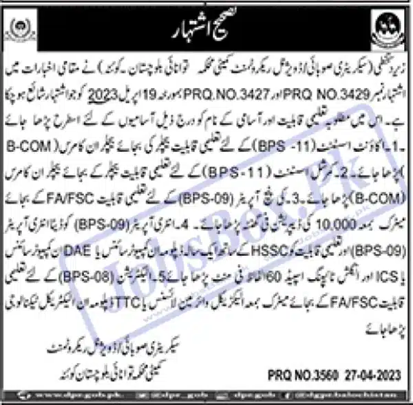 Energy Department Balochistan Jobs 2023 Advertisement