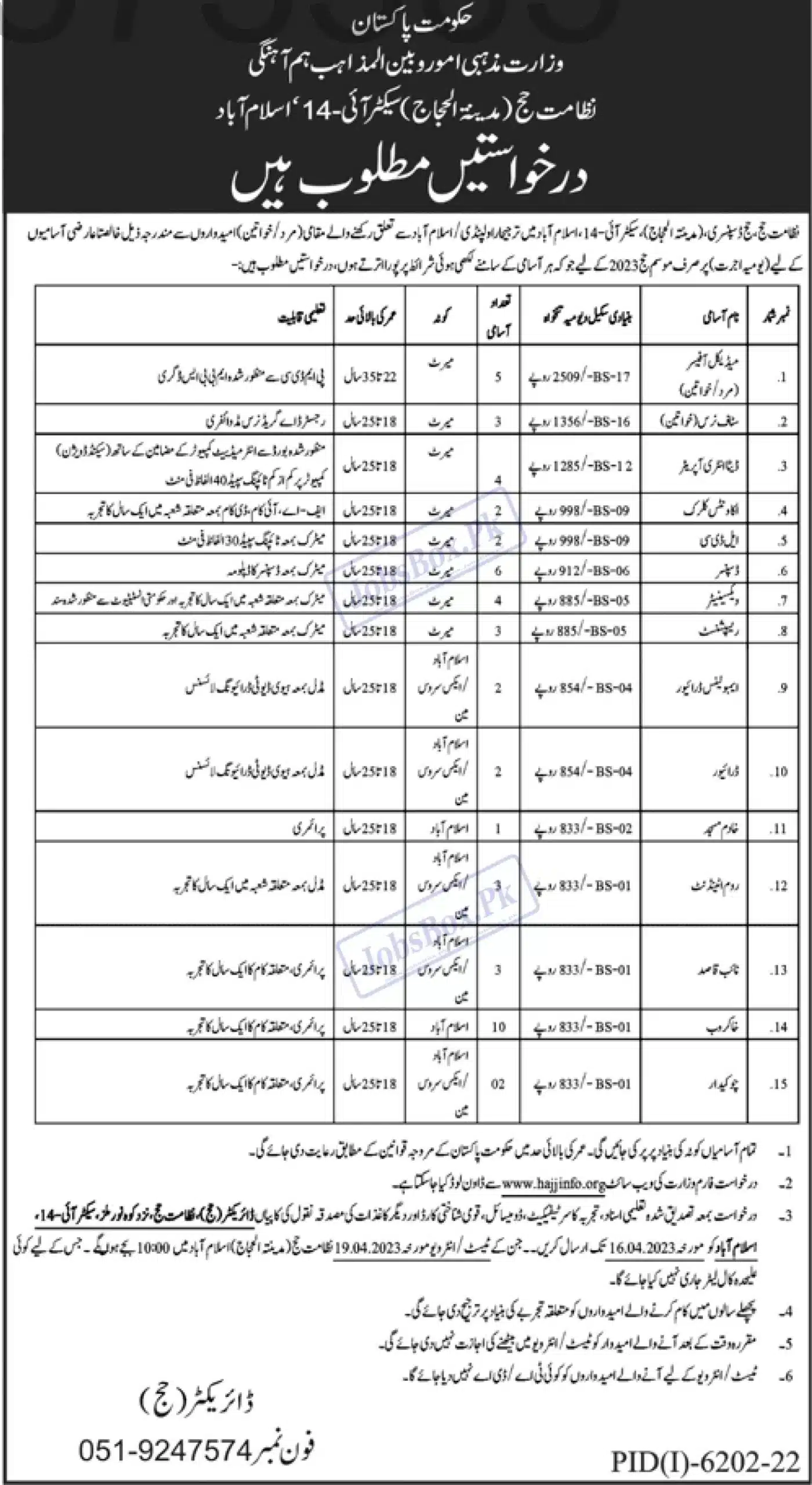 Directorate of Hajj Islamabad Jobs 2023 – www.hajjinfo.org