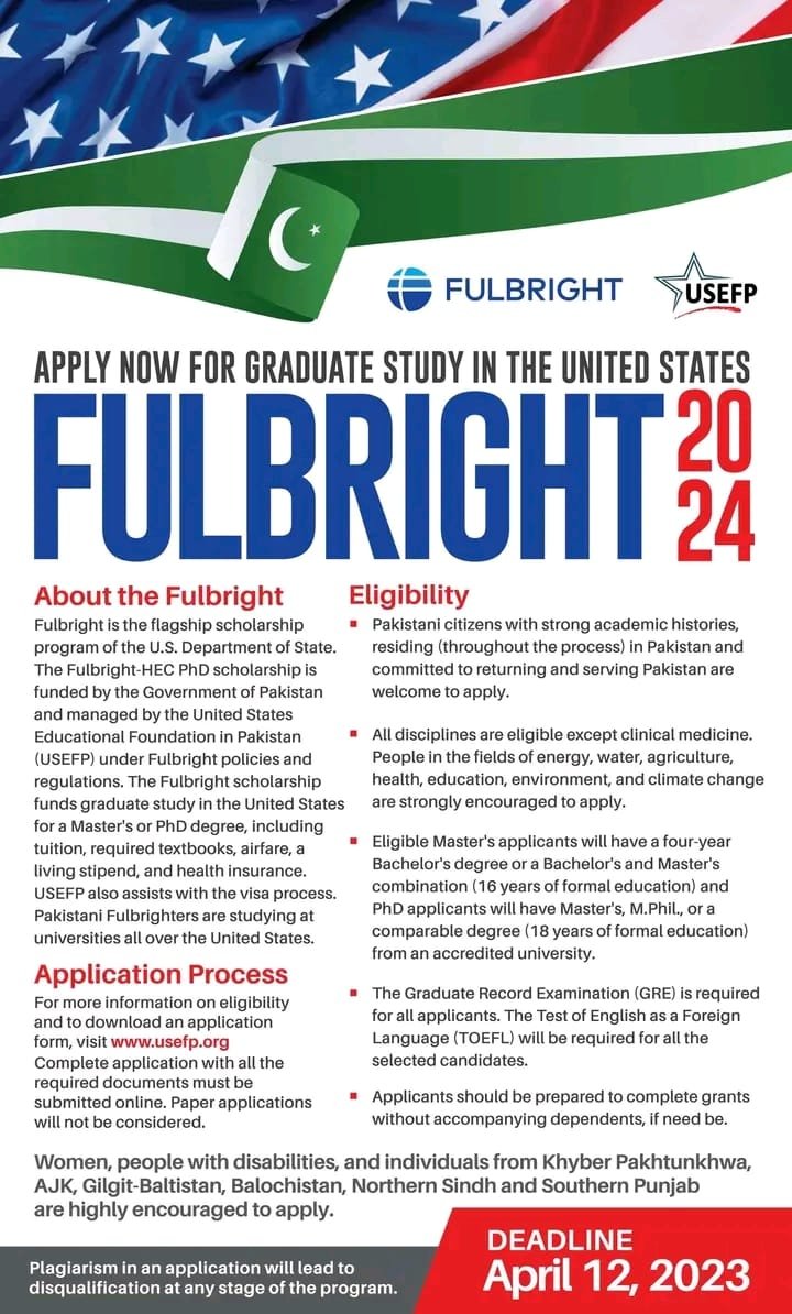 Fulbright Scholarship for Pakistan Study in USA – USA Scholarship for Pakistani