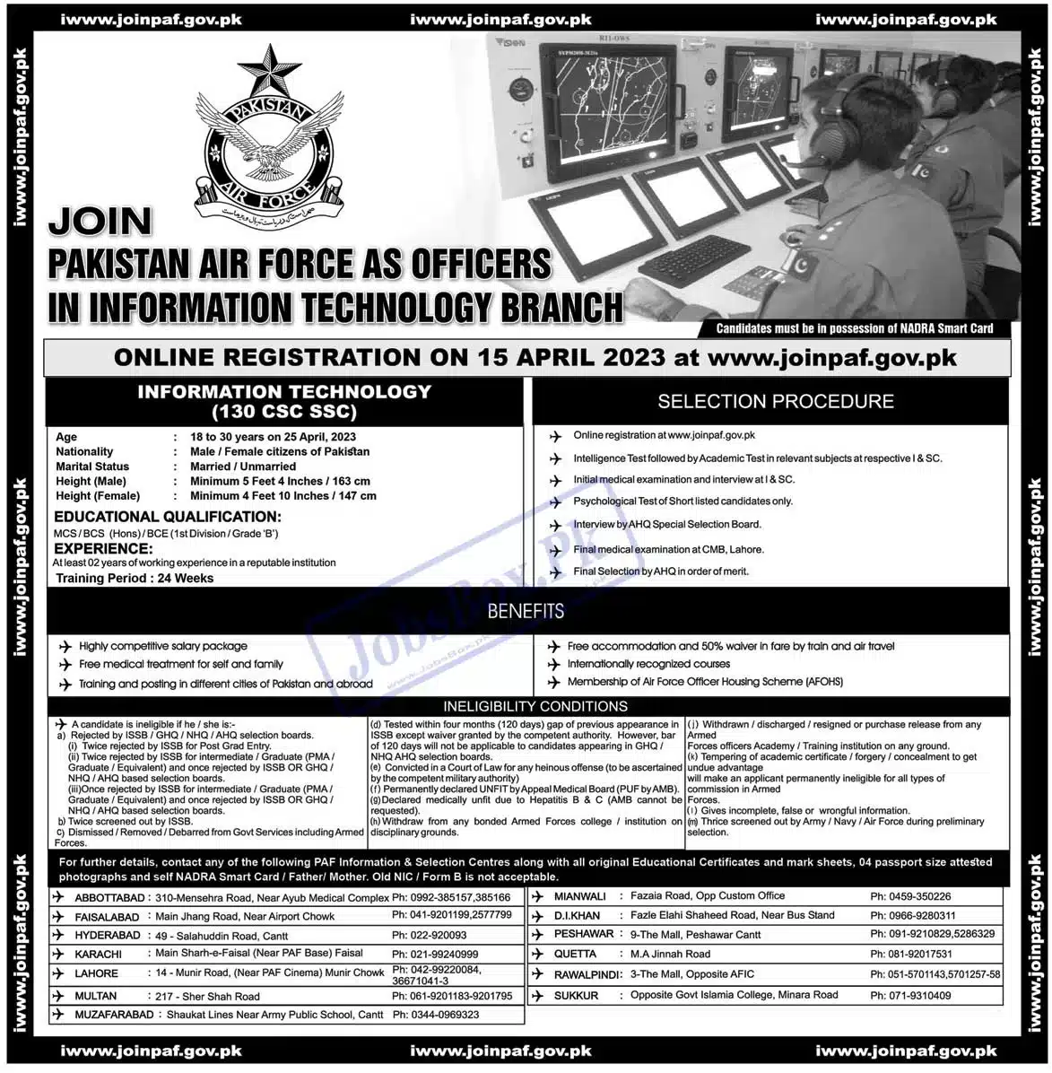 PAF jobs 2023 – Pakistan Air Force IT Branch Jobs 2023 