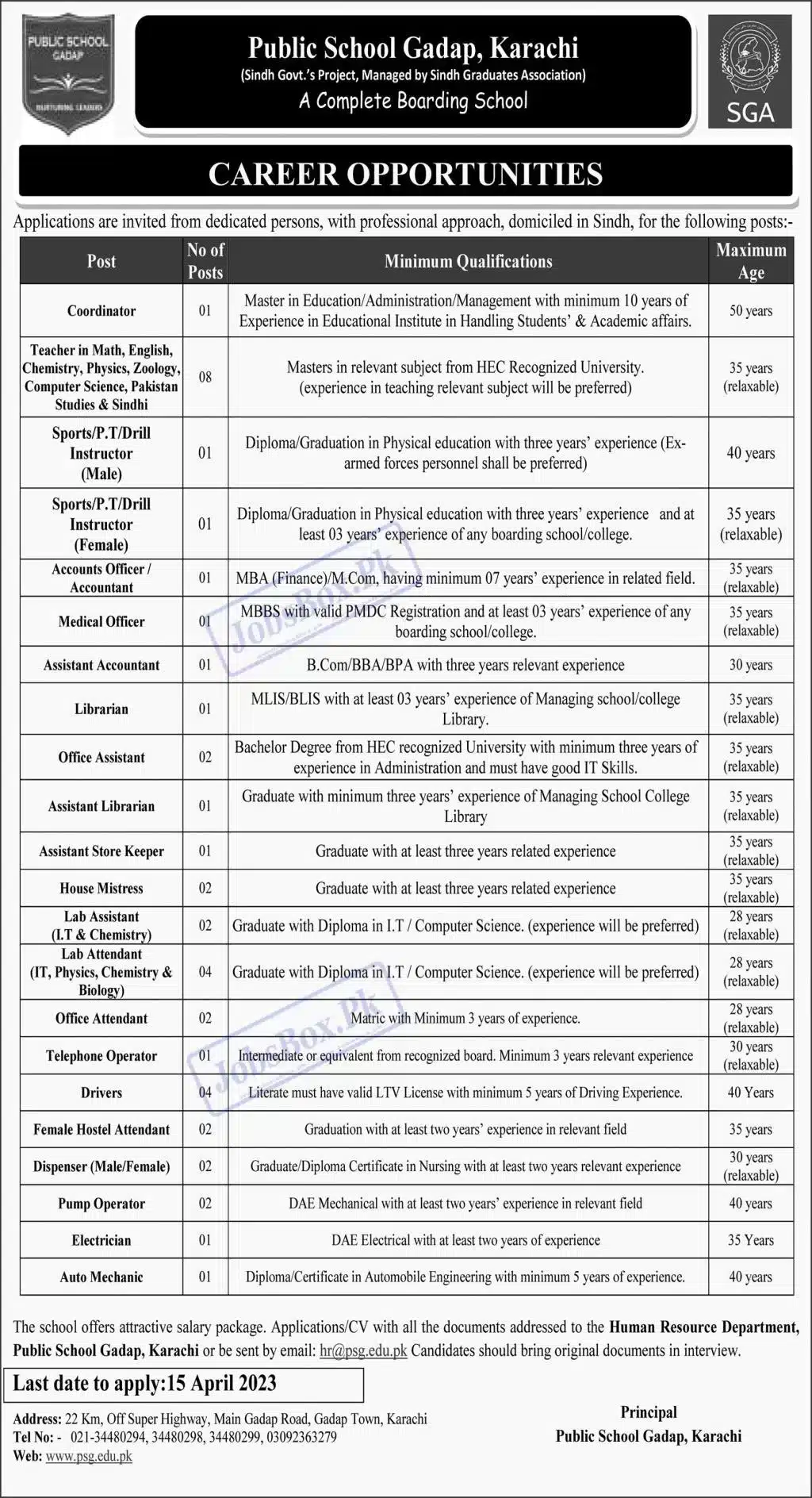 Public School Gadap Karachi Jobs 2023 – www.psg.edu.pk