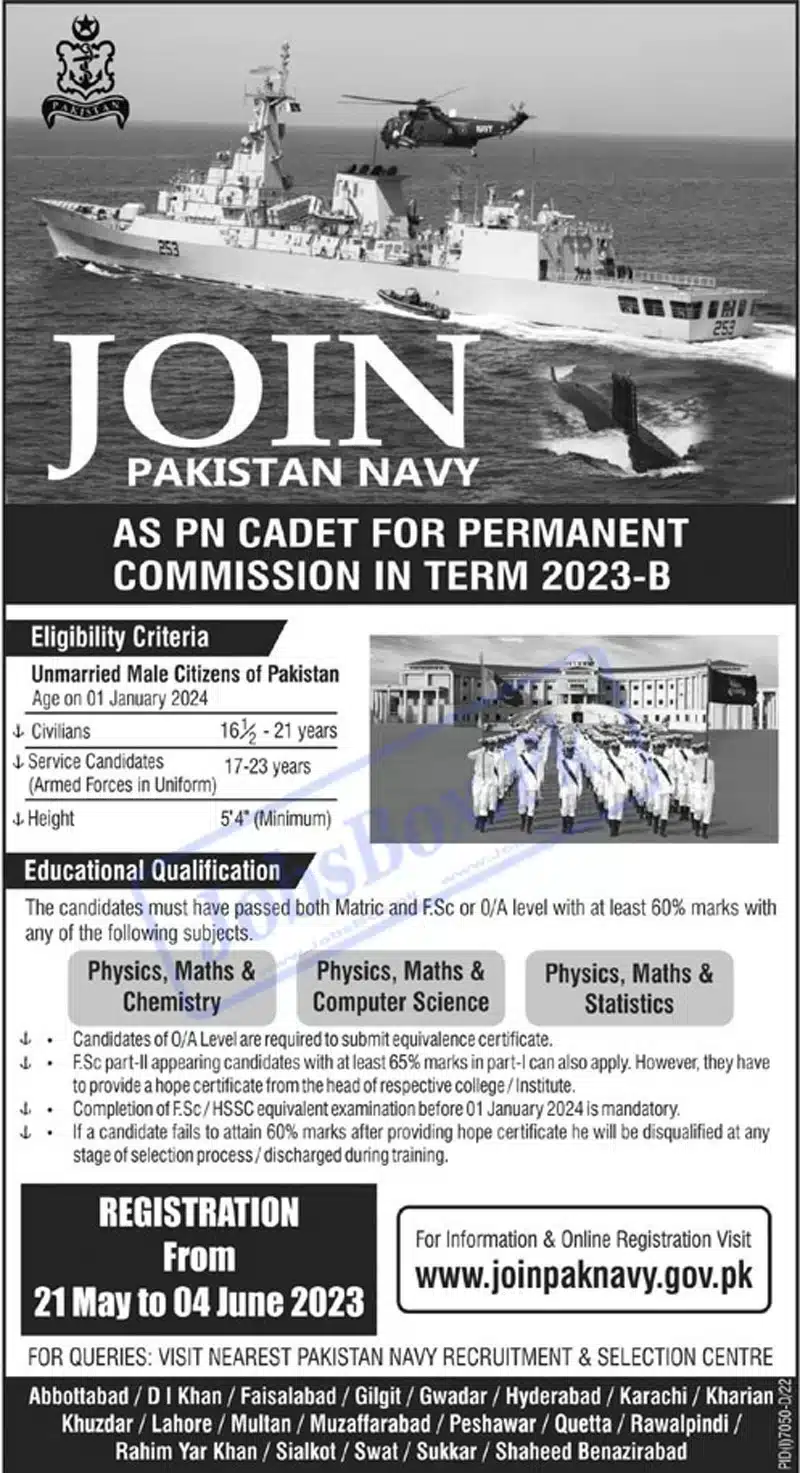 Join Pakistan Navy Jobs 2023 as PN Cadet 