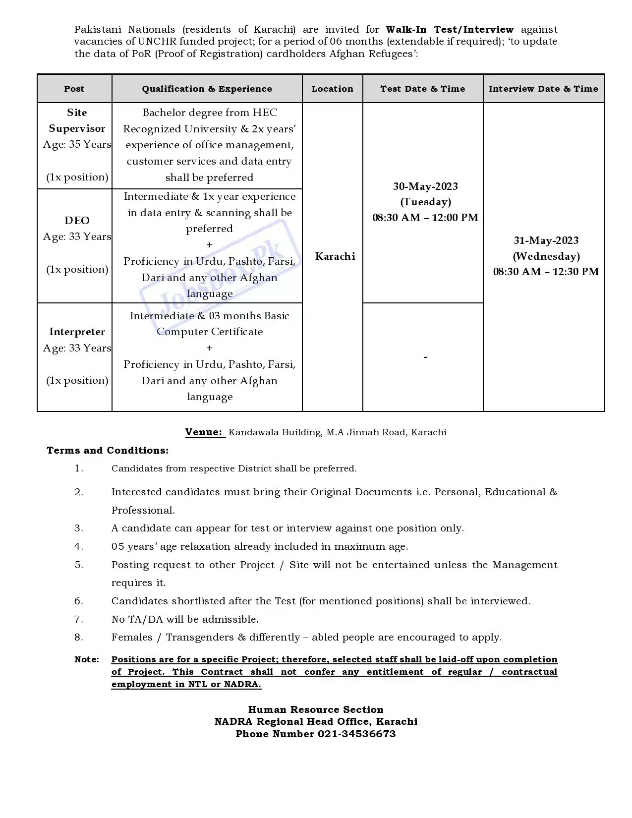 NADRA Regional Head Office Karachi Jobs 2023 Recruitment